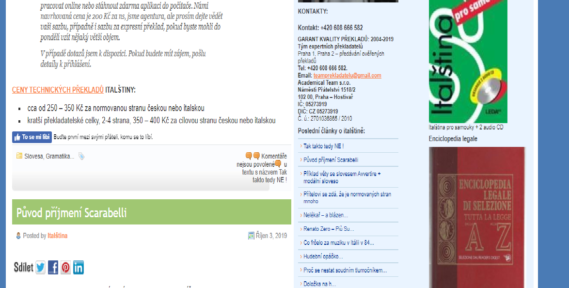 Umělecký text – překlad do italštiny