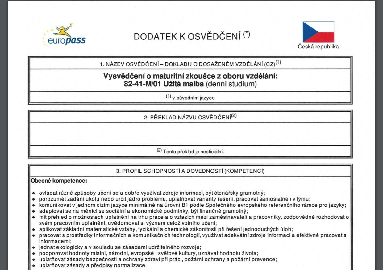 Překlad vysvědčení / Диплом о среднем специальном + Европас