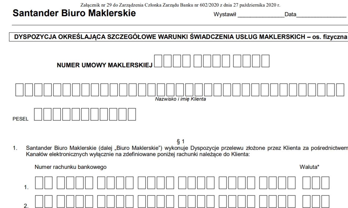 Překlad formuláře Santander z polštiny