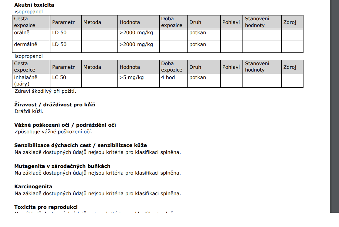 Oddíl 11 bezpečnostního listu