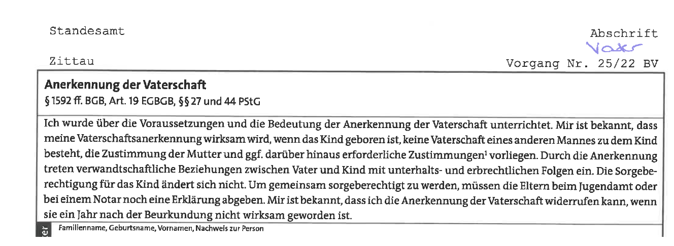 ? Překlad úředně ověřeného dokumentu „Anerkennung der Vaterschaft“ ?